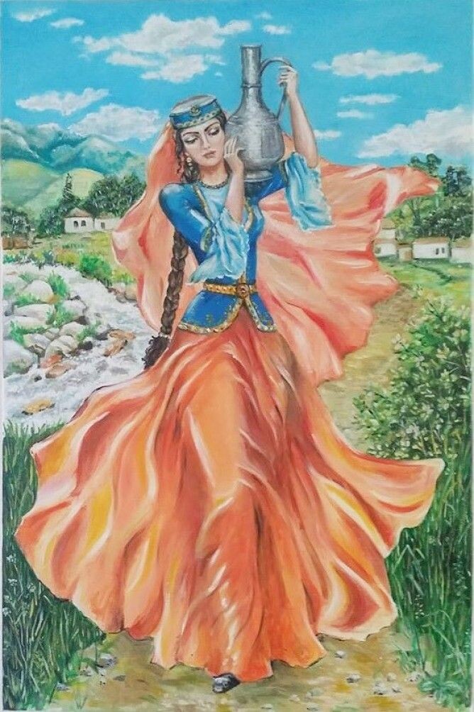 Держа кувшин над головой, 
Грузинка узкою тропой
Сходила к берегу... И мрак очей был так глубок,
Так полон тайнами любви,
Что думы пылкие мои
Смутились... (Яндекс-картинки)