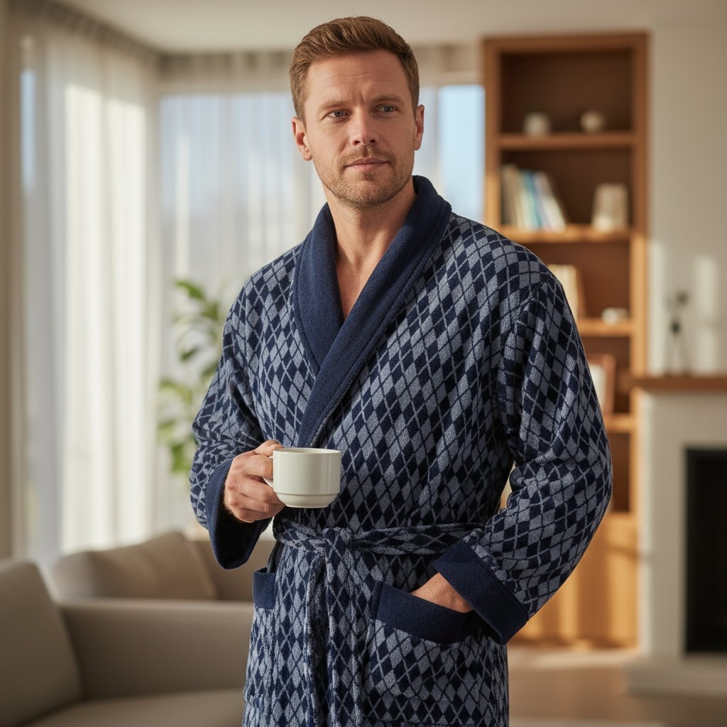 Мужской халат бренда Casa Lusso классического фасона из 100% хлопка подарит вам комфорт и приятный домашний отдых