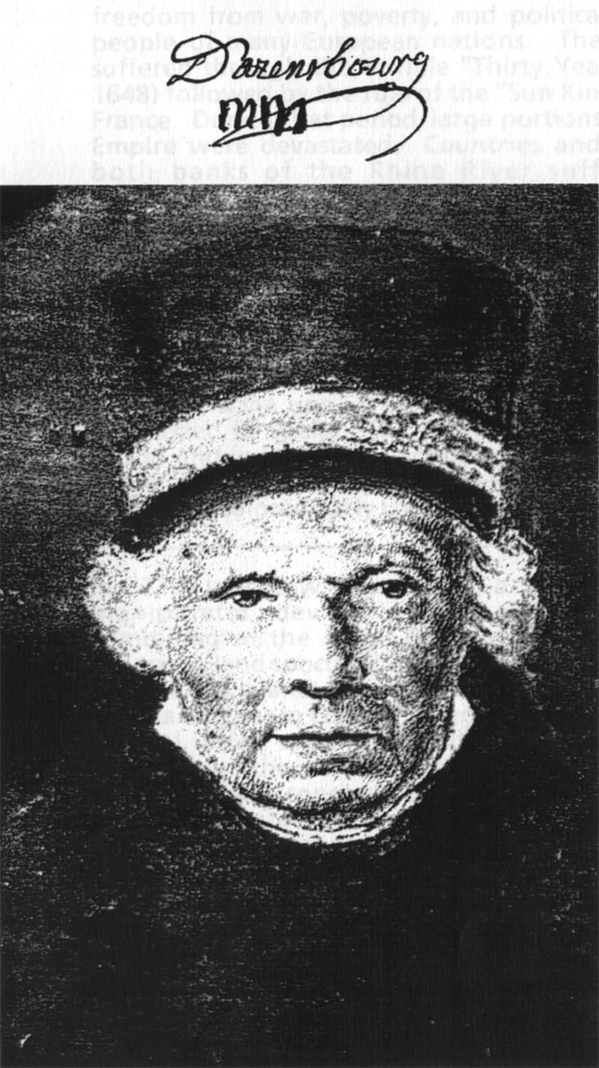 Подпись и портрет д’Аренсбурга. и з книги The Settlement of the German Coast of Louisiana and The Creoles of German Descent – From Waterford: Agriculture to Industry, November 1988