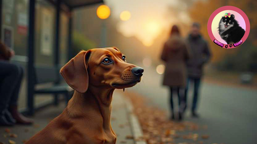 собака на остановке