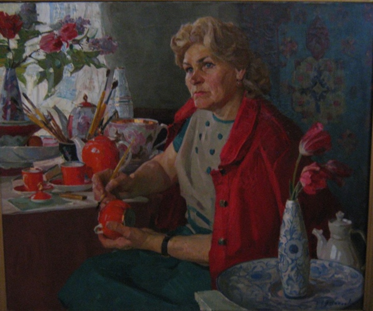 Шапаев Ф.В. Портрет Правиковой А.И. 1977. Холст, масло. 83х100 см. Музей-заповедник «Дмитровский кремль» / КП ОФ 8034. Госкаталог: 33851798.