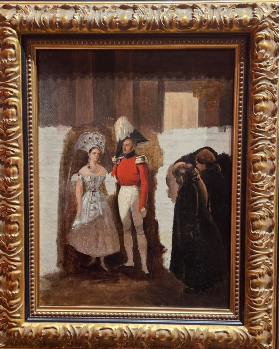 Император Николай I и императрица Александра Фёдоровна принимают представителей податных сословий. А.И.Ладюрнер Россия 1840-е холст на картоне, масло