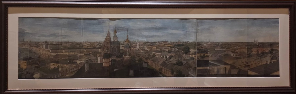 Панорама Москвы, снятая с крыши дома графа И.А.Безбородко (до 1806 года - дом генерал-губернатора Т.И.Тутолмина) Неизвестный художник Россия, Москва 1830-е бумага, тка