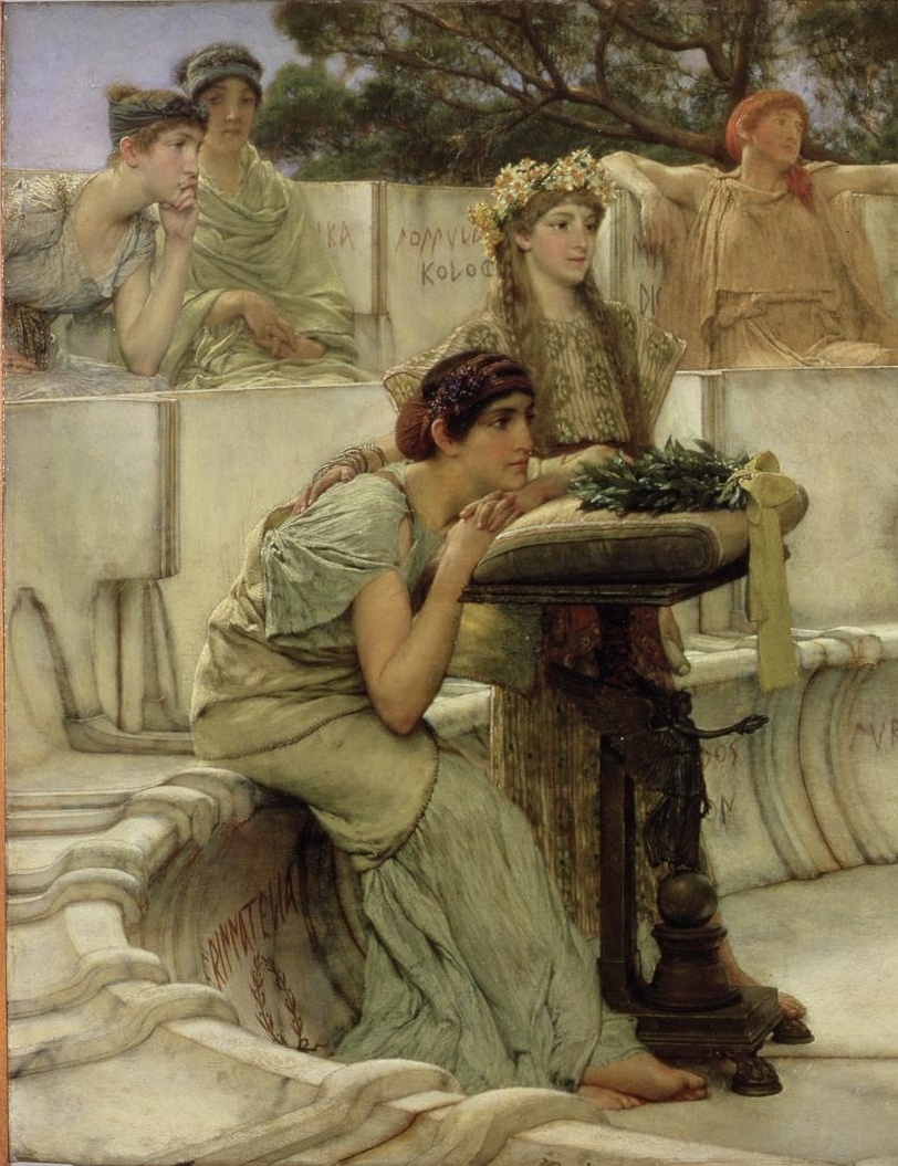 Лоуренс Альма-Тадема, Сапфо и Алкей. Фрагмент. 1881 год. Холст, масло. 66 × 122 см Художественный музей Уолтерса, Балтимор, США. 