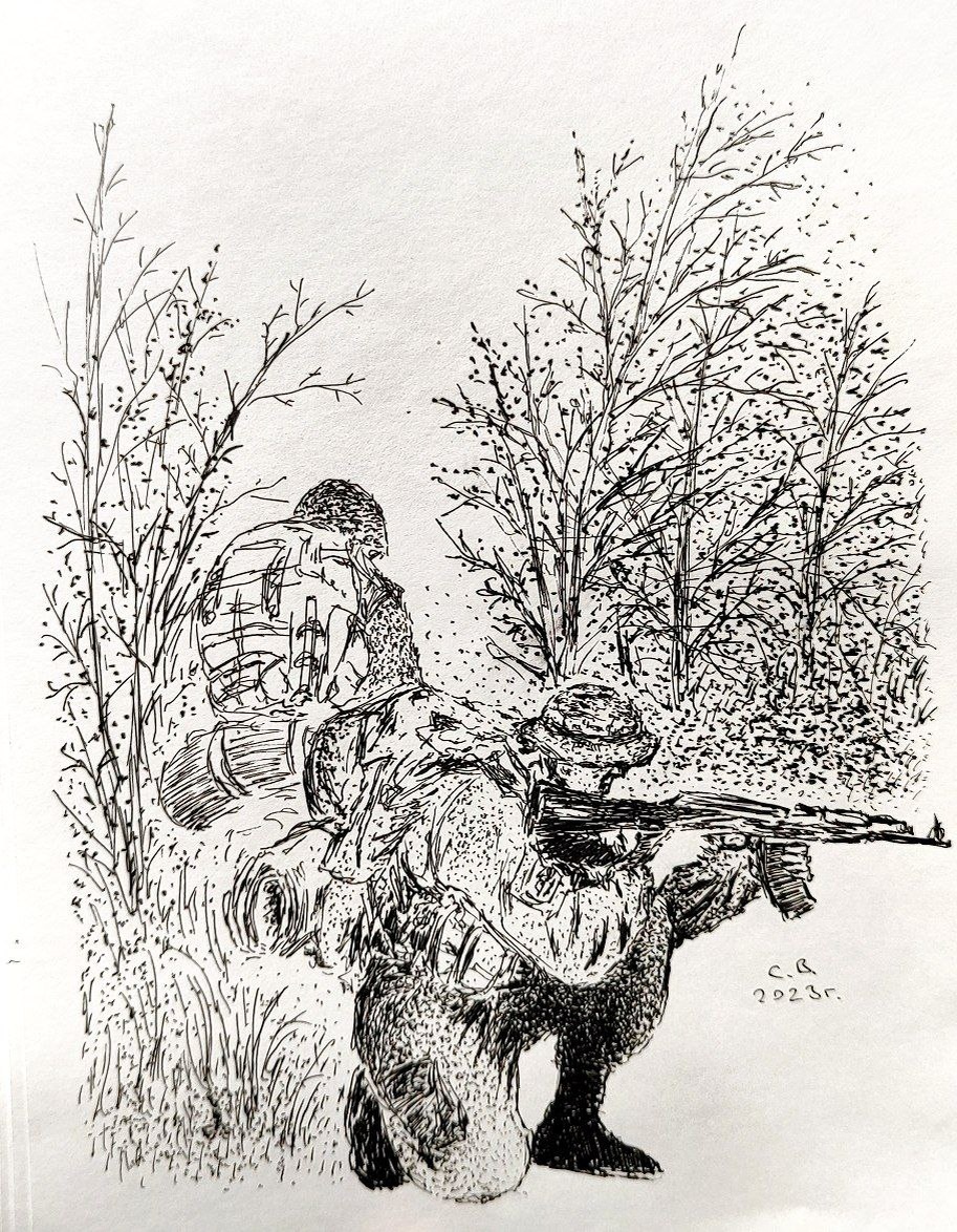 - Ты в броне? 

- Да. У меня там только противоосктлок. Пластины вытащил. Шлем не стал брать. Надо по быстрому. 

- В прошлый раз мы туда шли только неделю... 

- Сейчас, думаю, дойти за пару дней. Лишний вес не нужен. Помнишь как мы по трубе с телегой полной брони ползли? Двое после этого в госпитале... 

- Они вместо тренировок храбрую воду пьют. А жто здоровья не добавляет... 

- Зато храбрости, хоть, отбавляй.. 

- Это, да... 

- У хохлов боевая химия... 

- Наркота... 

- Помнишь тех двух языков? Они на третий день в ломка валялись. Еле дотащили... 

- А толку с них никакого... 

- Да. Думаю, просто парики из пехоты были... 

- Хорошо бы штабного писаря притащить, - метательно приговорил Белый.

- Нафиг писарь? 

- Они больше знают чем офицеры. Всю работу тянут писари. А офицеры, как и у нас, просто команды дают и важный вид делают.. 

- Где же такого нарыть? 

- Даааа, надо... 

#ДоброволецZ