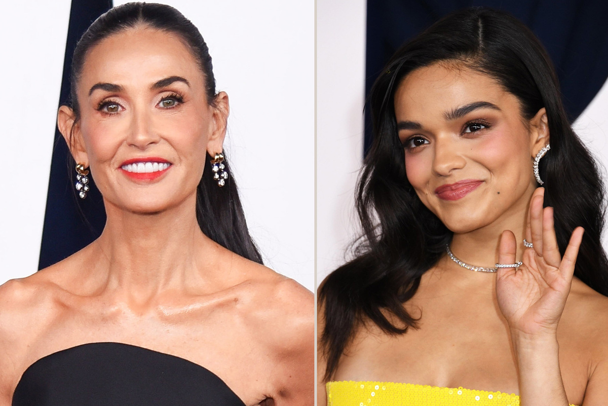     Деми Мур в наряде с открытыми плечами и Рэйчел Зеглер в лимонном платье встретились на ковровой дорожке