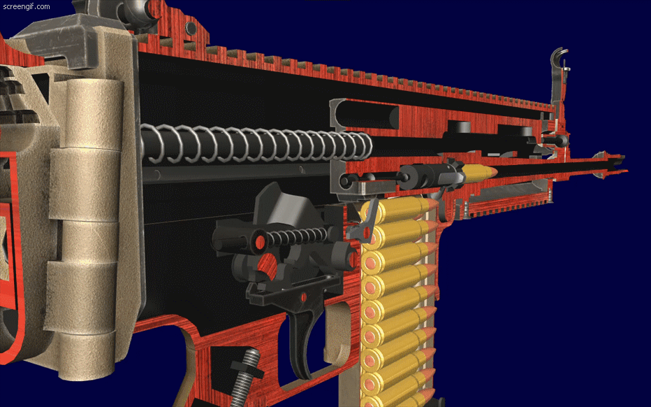 Работа частей и механизмов при одиночной стрельбе (World of Guns Gun Disassembly).