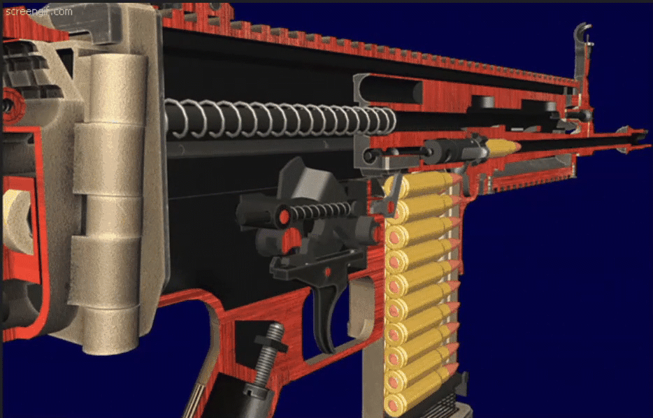 Работа частей и механизмов при автоматической стрельбе (World of Guns Gun Disassembly).