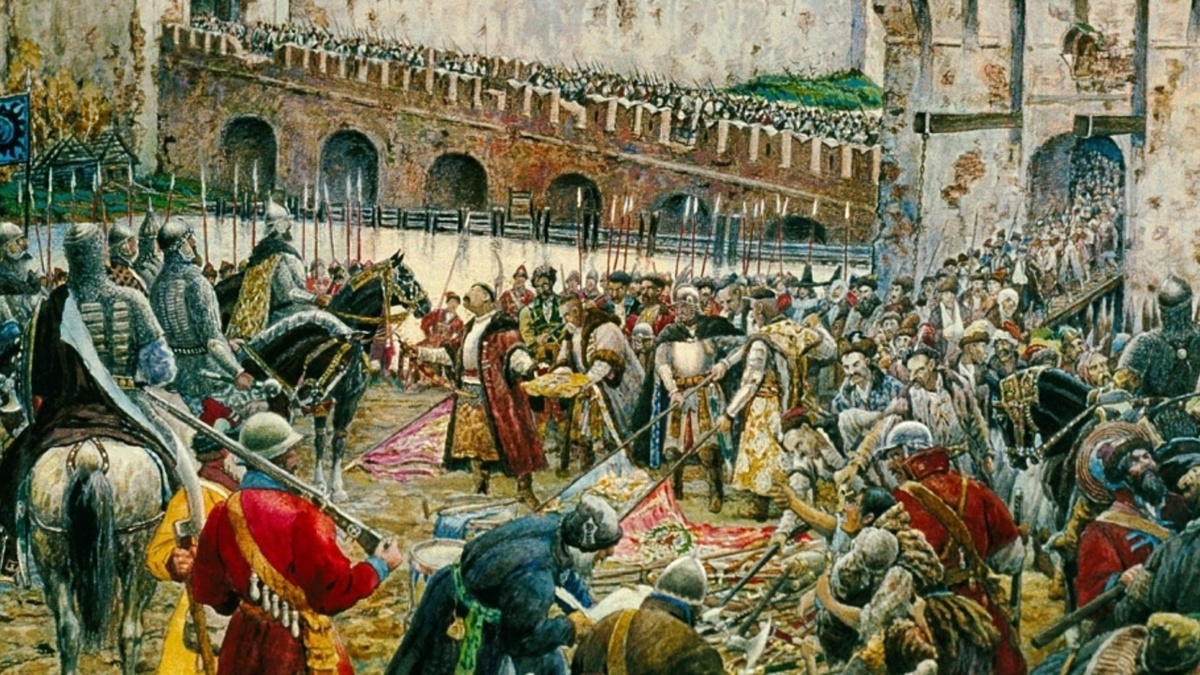 "Изгнание польских интервентов из московского кремля" Эрнст Лисснер, 1907 г. 