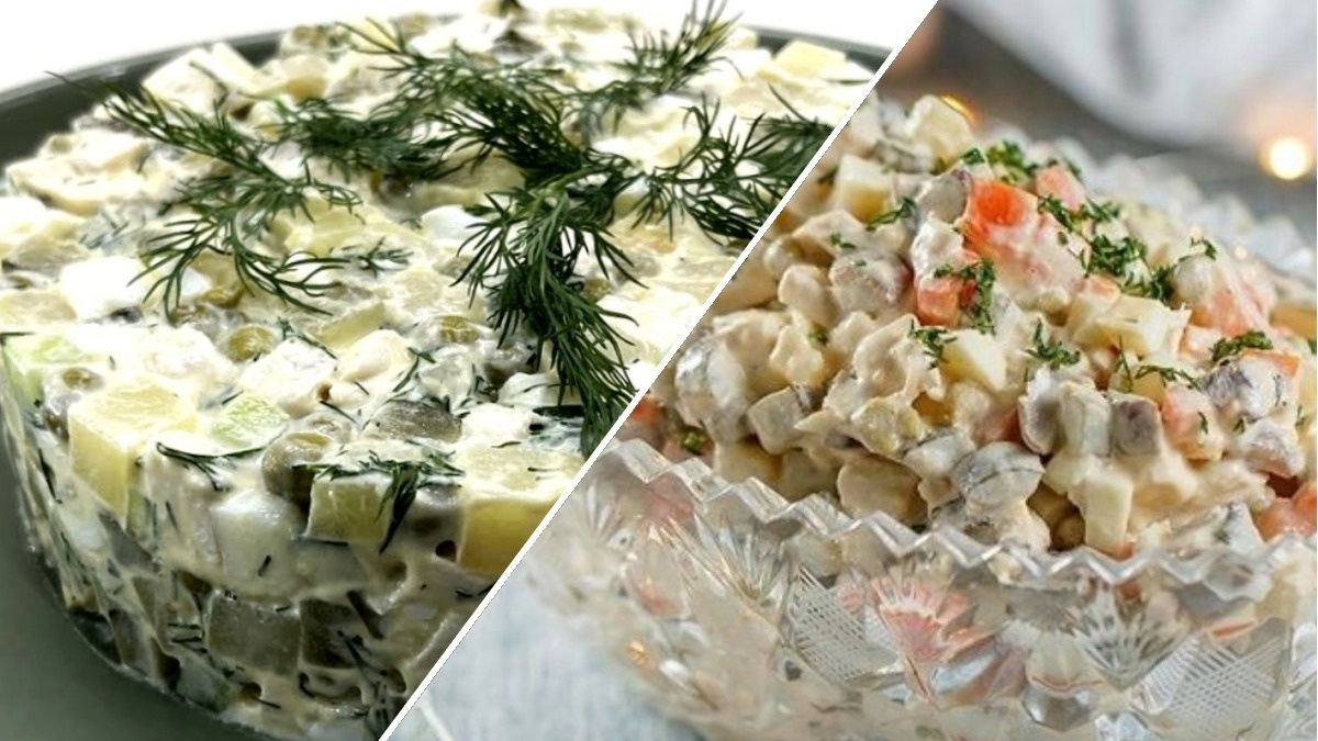 Фото: Салат Столичный и салат Оливье