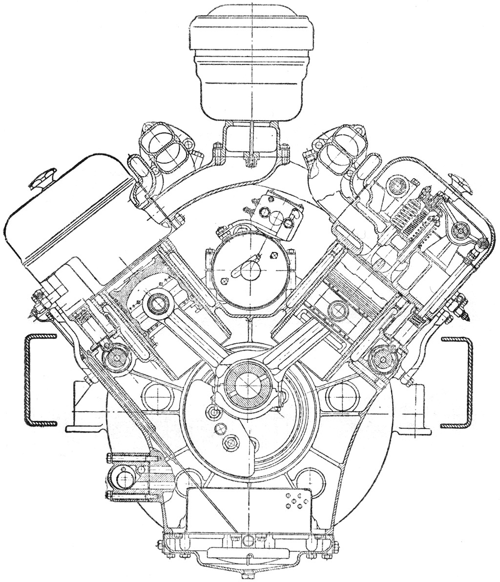 Поперечный разрез быстроходного дизеля ДБ-67, созданного в ОКБ завода № 40 и НАМИ под руководством Н. Р. Брилинга. Рабочий объем — 16,0 л, число цилиндров — 6, мощность — 180 л. с. при 2800 об/мин. Весил 720 кг против 850‑ти у ЯМЗ-236, при одинаковой мощности