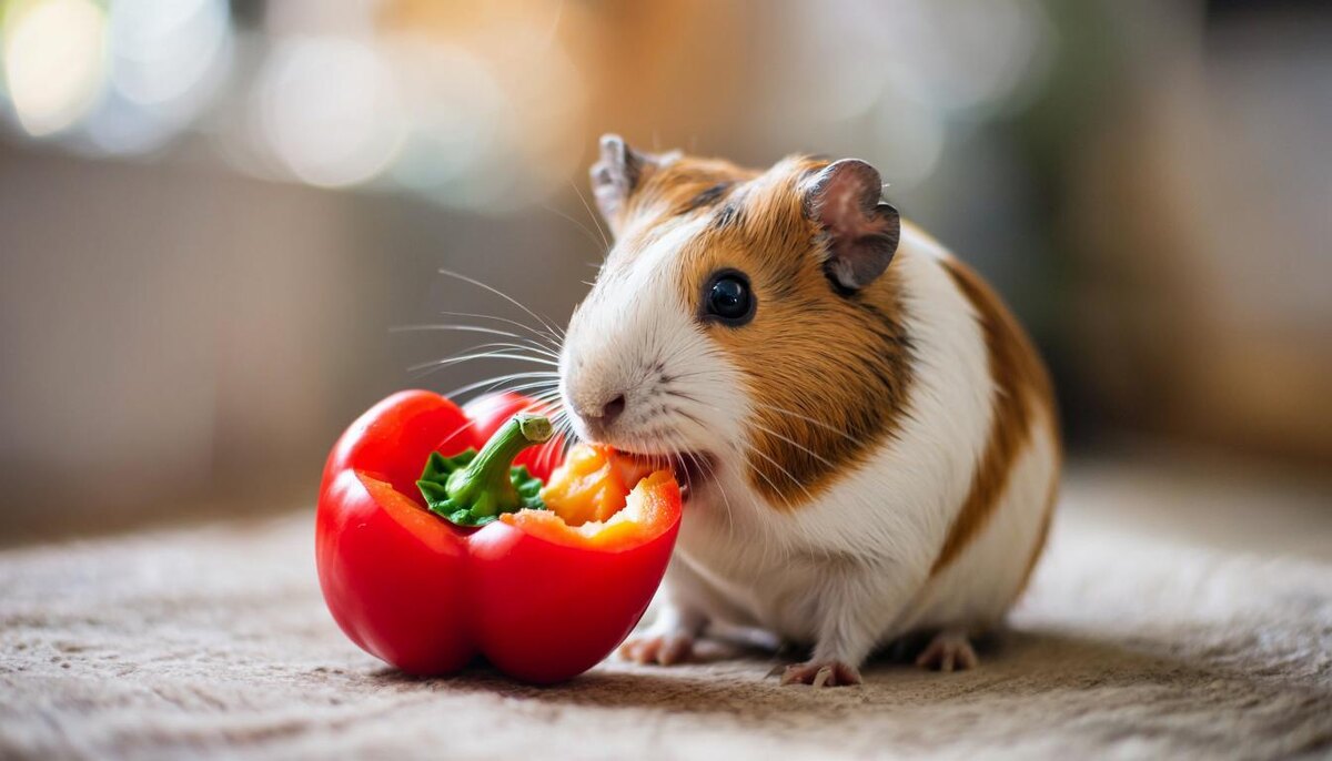 Морская свинка ест перчик