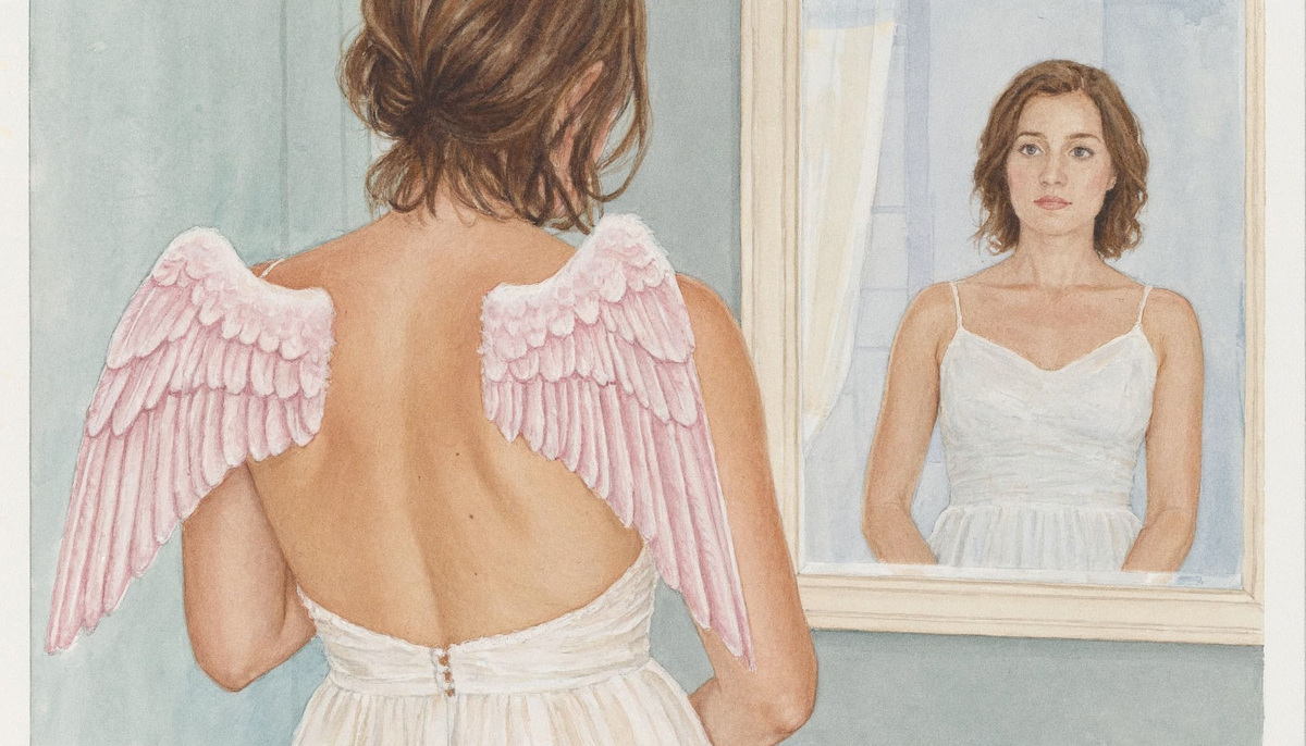 Однажды Сарла почувствовала, что с ней что-то происходит. Муж ещё не вернулся, и она не знала, что ей делать. Кинулась к зеркалу. Сделала фотоизображения. Появились зачатки крыльев.