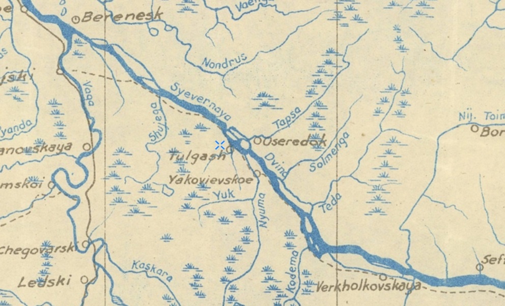 Ситуационная карта окрестностей Архангельска 1919 г. Фрагмент 