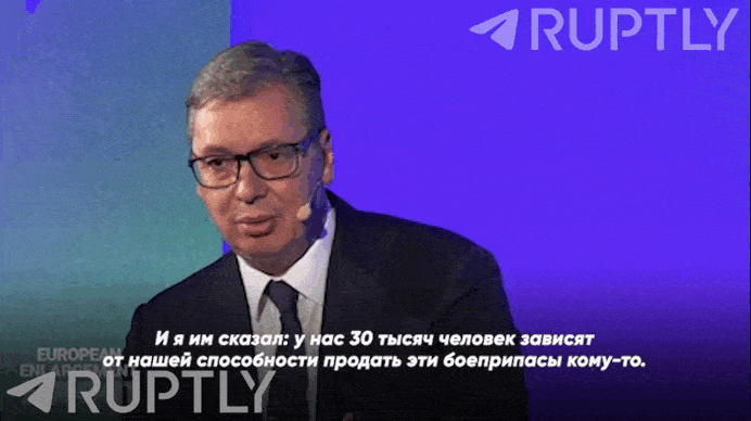    Вучич о том, что Сербия готова продавать снаряды кому угодно - хотя и надеется, что они не окажутся на Украине. Видео: Ruptly