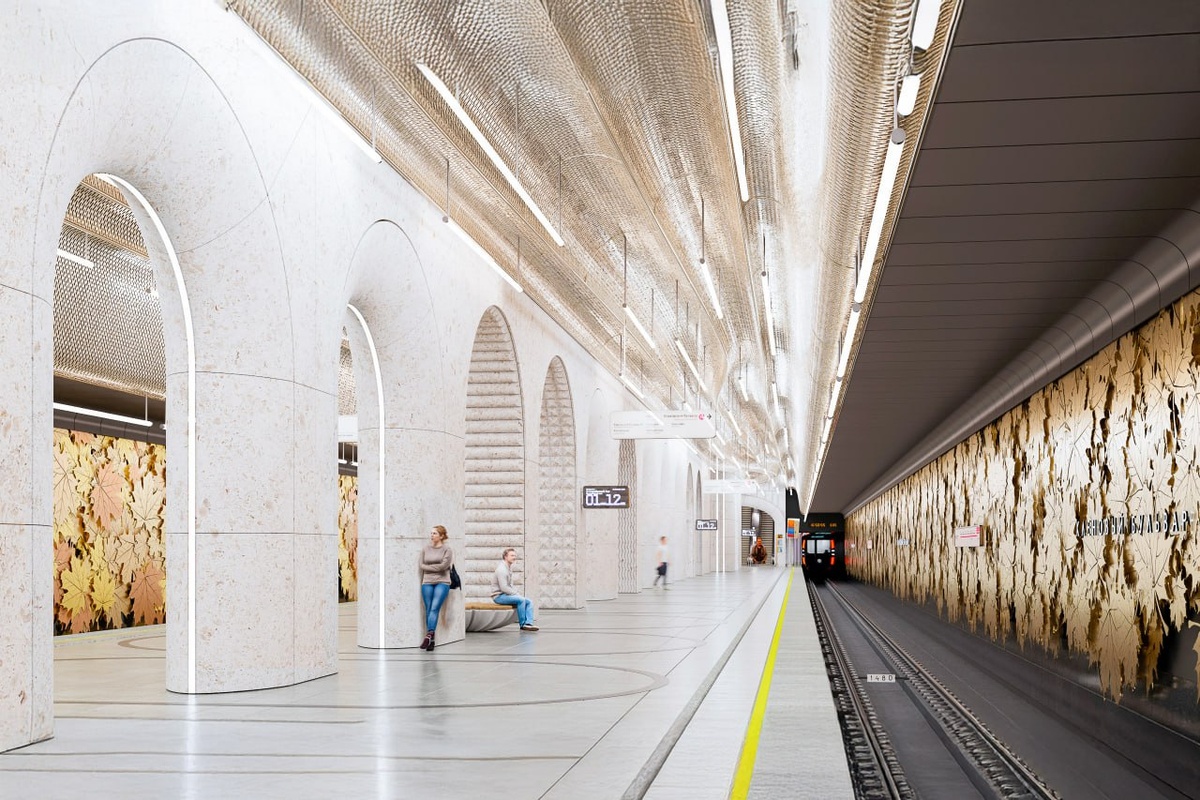 📷 1.1: Рендер платформы: аркада, листовой орнамент на путевой стене.