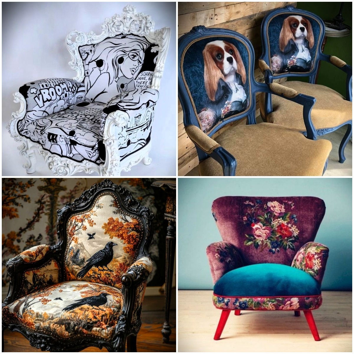 1. Кресла и стулья в стиле Необарокко. Иллюстрации из открытых сетей, коллажи авторские.