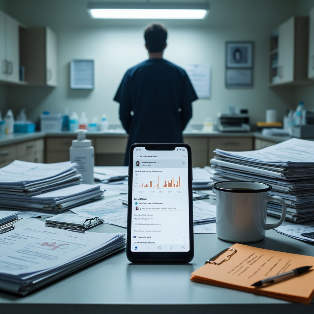 Заваленный стол в кабинете врача