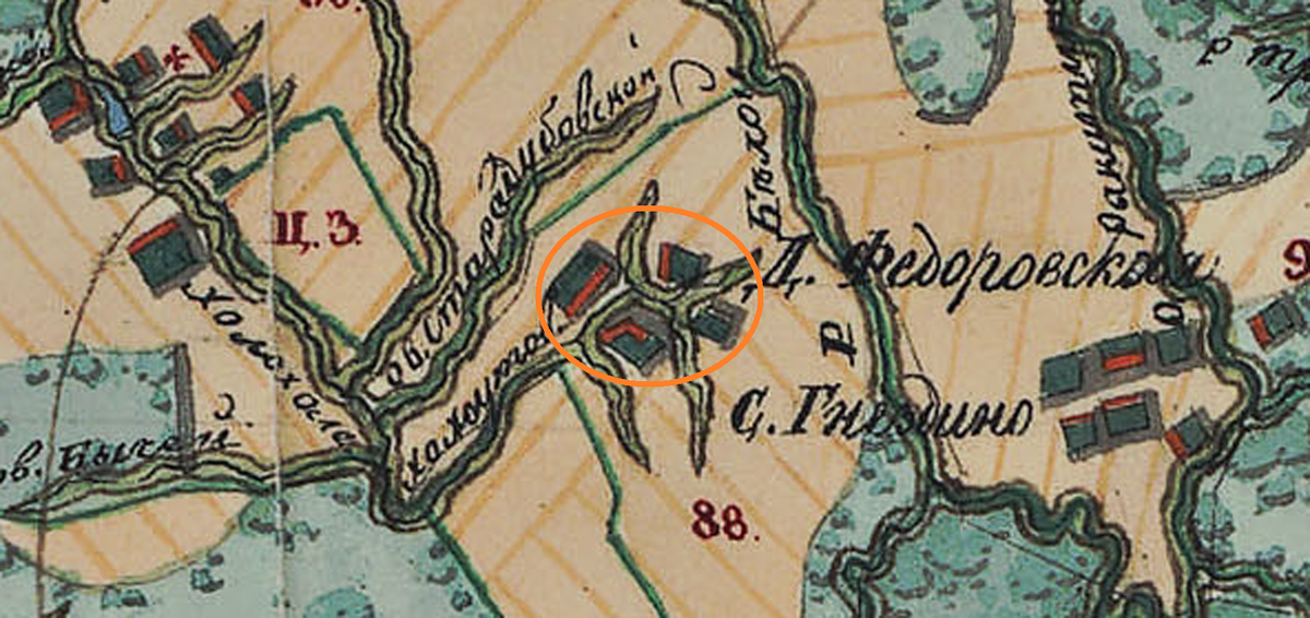 Федоровка (Федоровское) на карте XVIII века. 