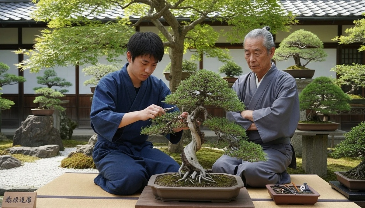 Мастер бонсай со своим учеником (Учи-дэши)