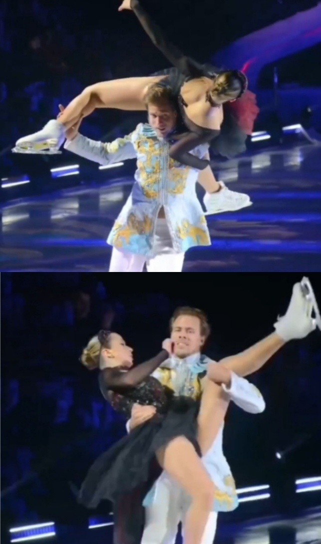 Никита Кацалапов с трудом удерживает вес Валиевой на поддержках. https://t.me/navkashow