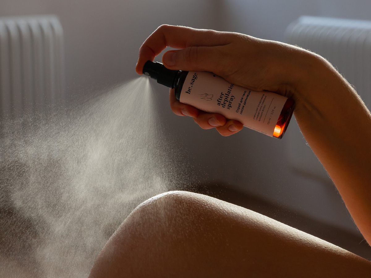 На фото: спрей после депиляции be.sage
