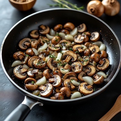 фото жаренных замороженных грибов с луком