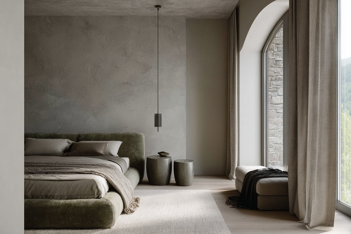 Фактурная штукатурка в спальне