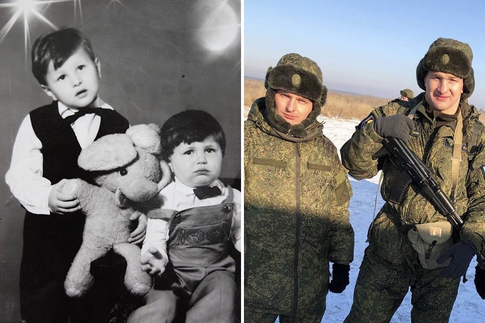    Владимир и Петр Минеевы в детстве и во время срочной службы в ВДВ. / из личного архива