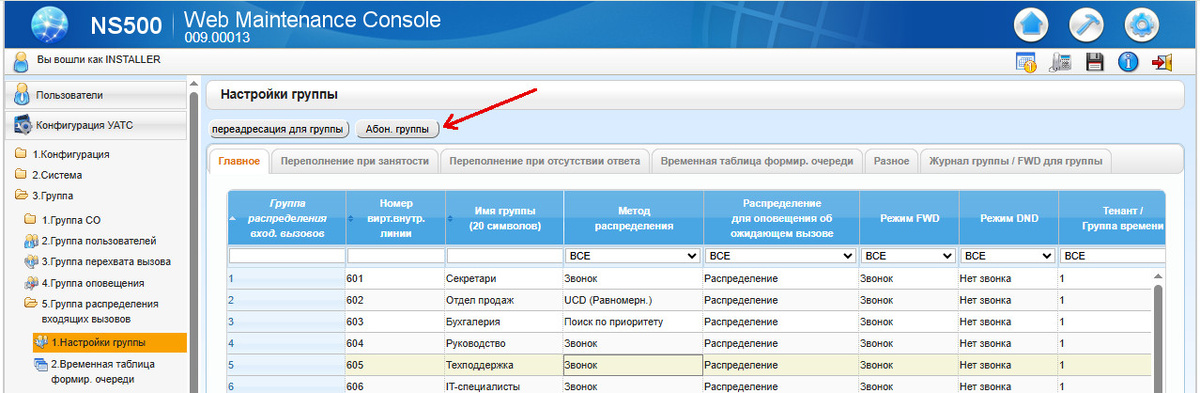 Группы в АТС Panasonic