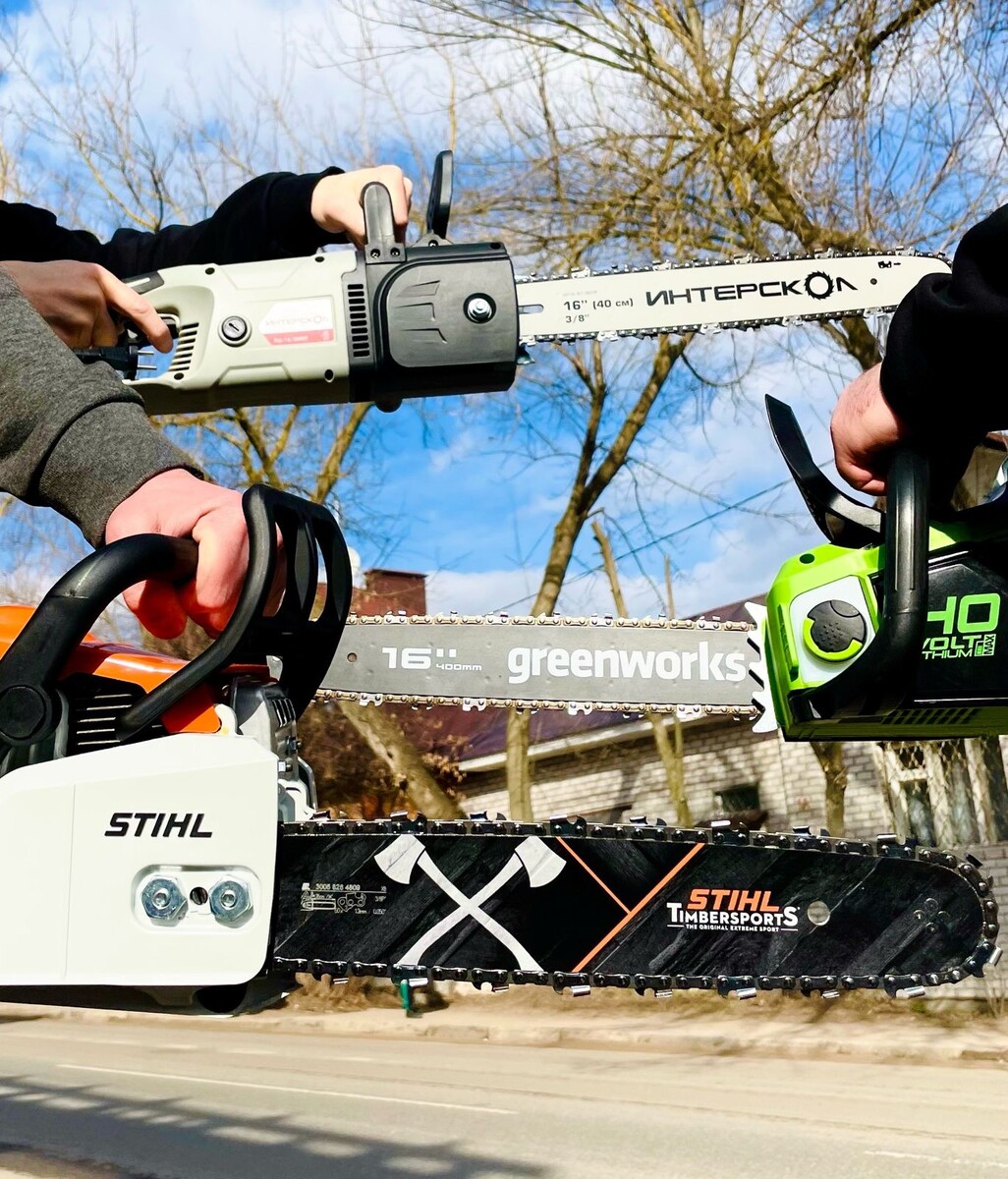 бензопилы stihl, greenworks, интерскол 