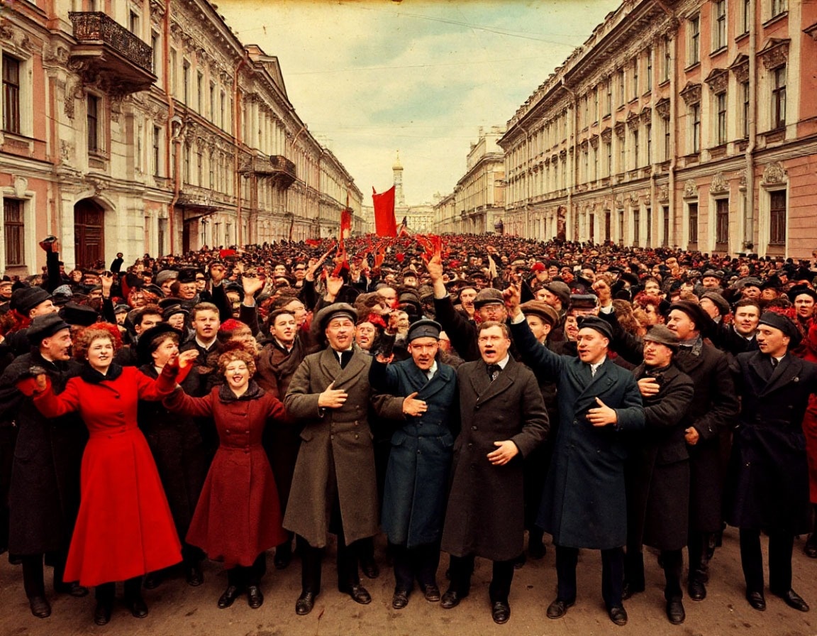 Все варианты картины, которые предложил "Шедеврум" по запросу "Манифестация 17 октября 1905 года в Санкт-Петербурге" 