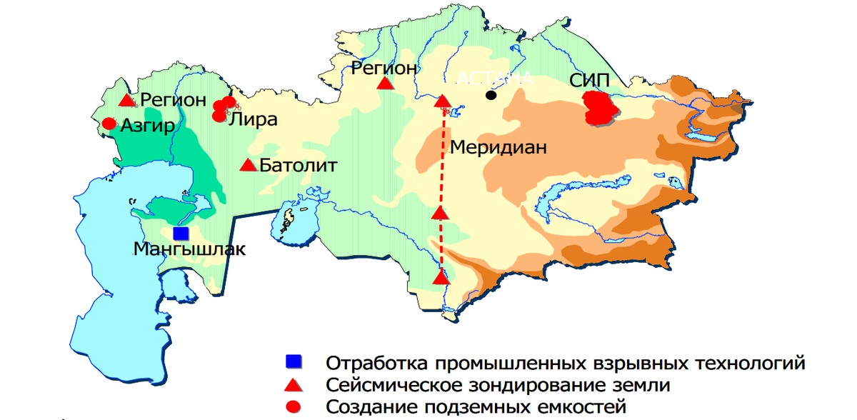 Карта мест проведения ядерных испытаний на территории Казахстана