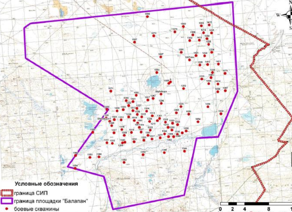 Схема расположения скважин на площадке «Балапан»