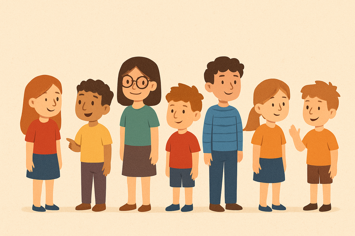 Построиться по росту или возрасту не говоря ни слова