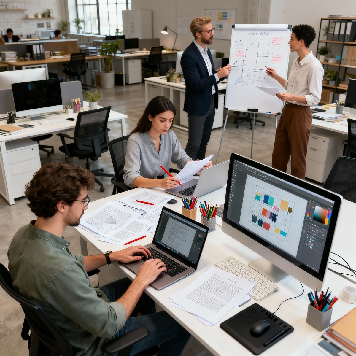 Команда контент-завода: специалисты работают над созданием контента.