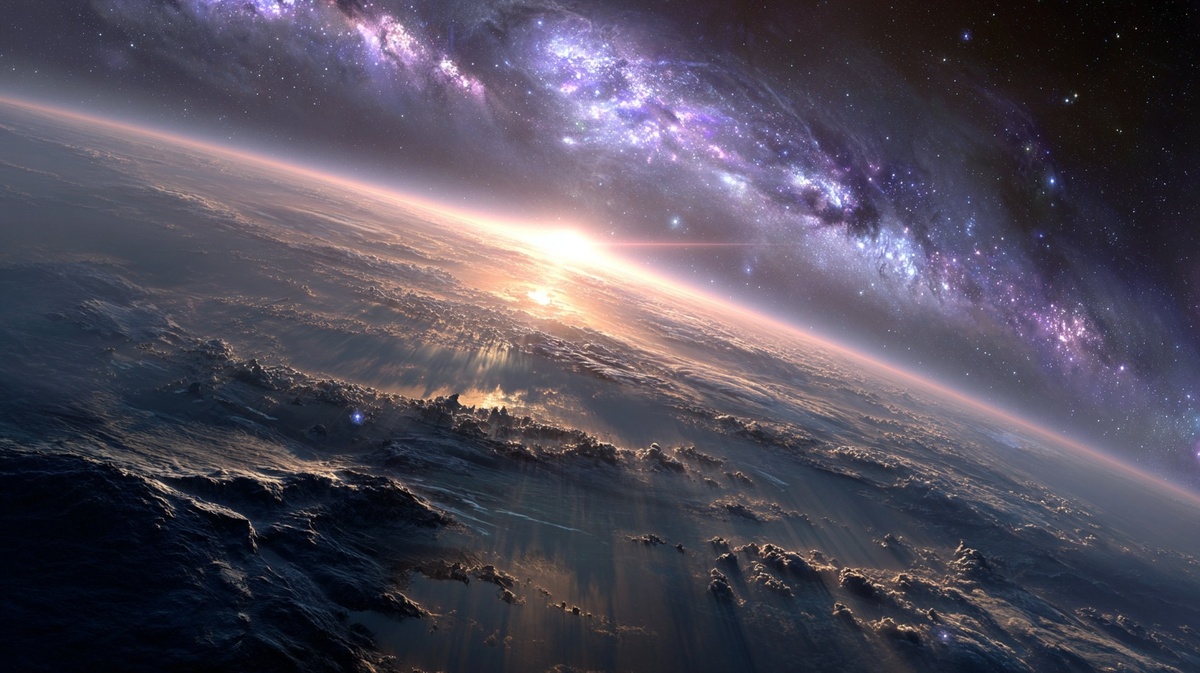 Планета "Ангея" на фоне туманности "Рубеж"