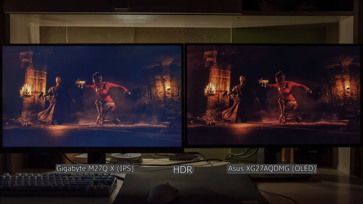 Слева IPS, справа OLED. Изображение: YouTube-канал 8ulleTin