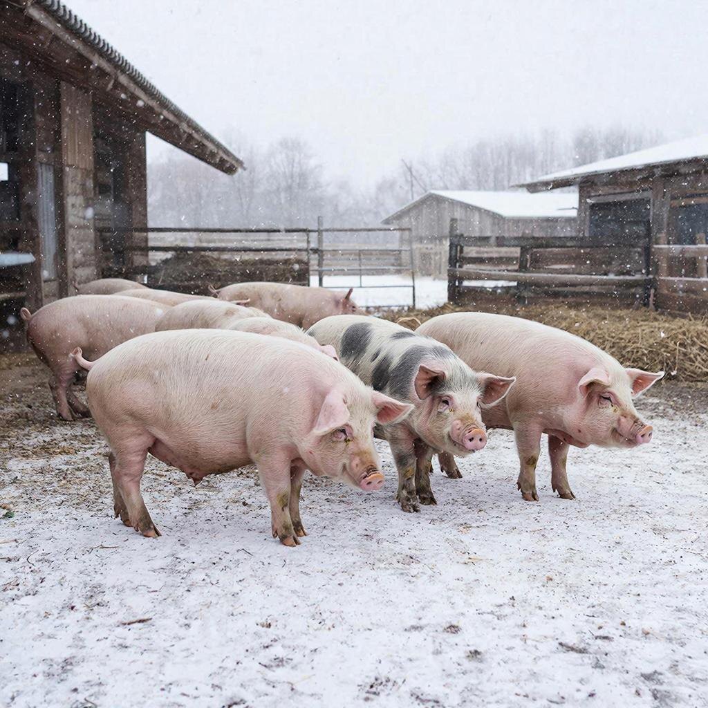 Свинки зимой. Изображение сгенерировано сервисом GigaChat 