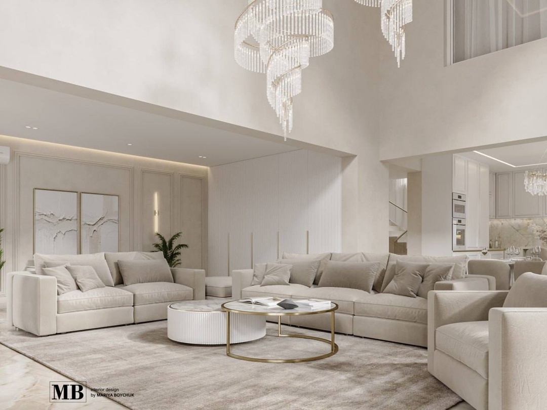 Дизайн гостиной частного дома из нашего проекта.