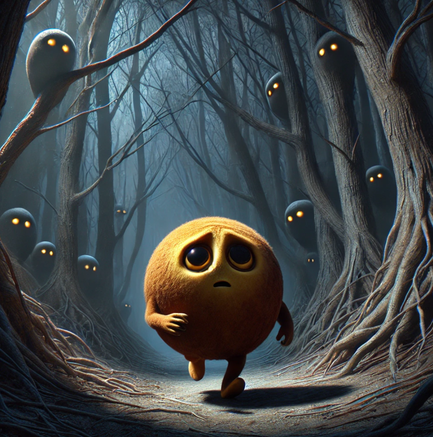 Колобок бежит по лесу и теряет тепло