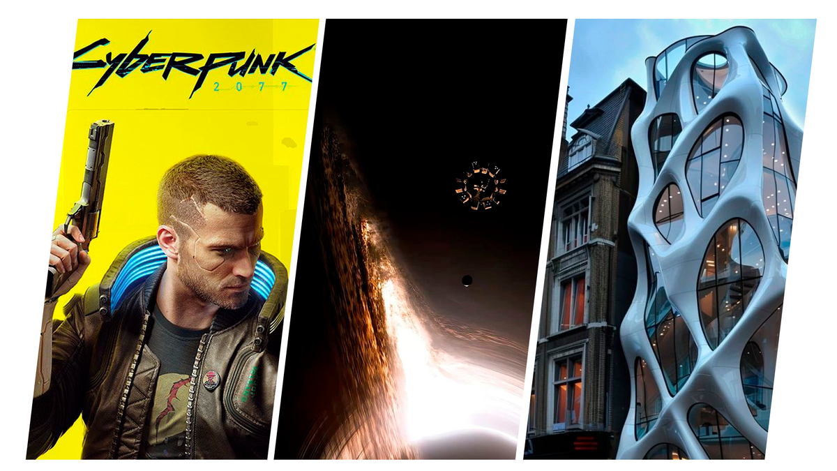 Игра - Cyberpunk 2077, фильм - Интерстеллар, здание - взято из Pinterest