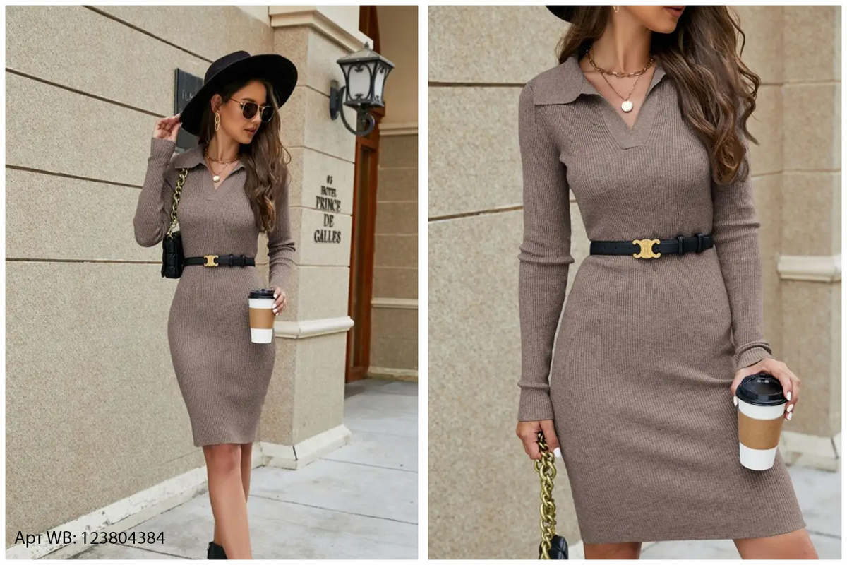 123804384 - платье с воротником поло по колено или чуть выше колен