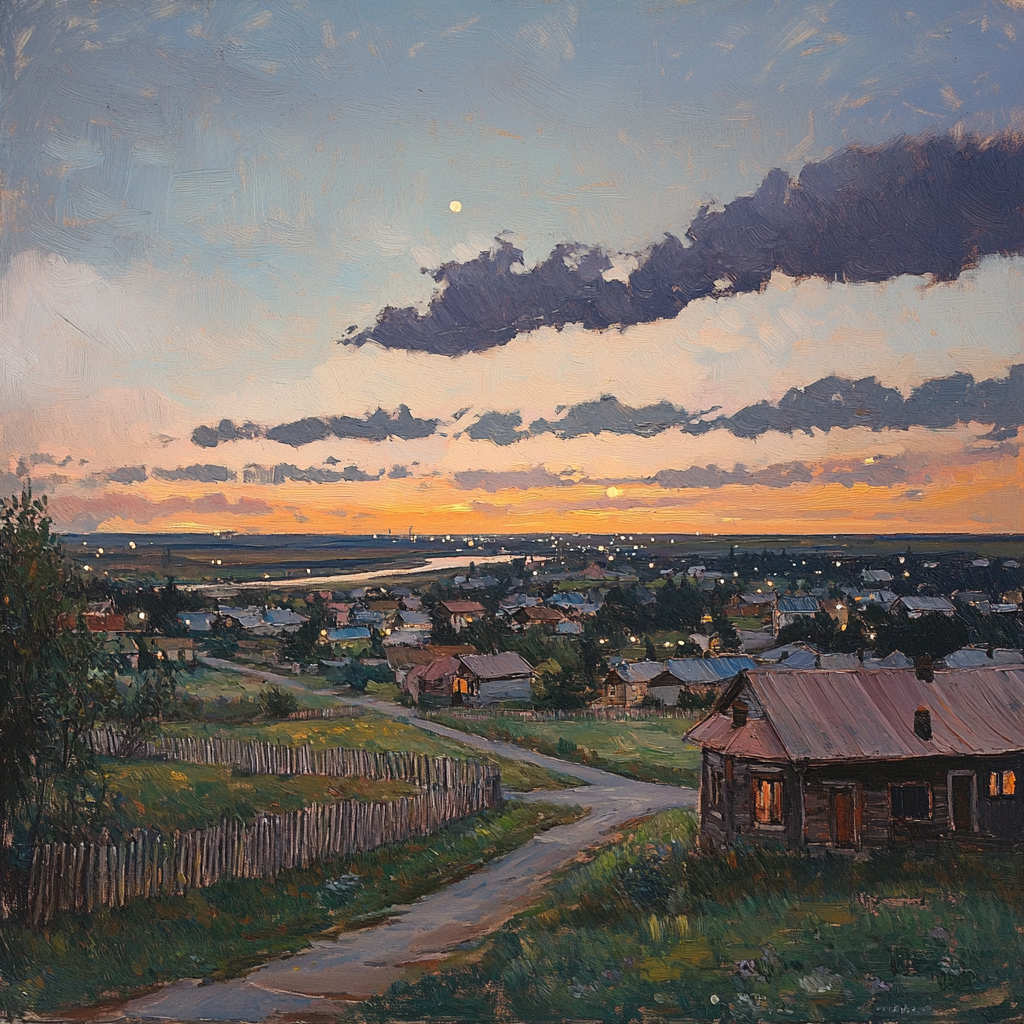 Очередная попытка нарисовать в midjourney деревньку-городок )))