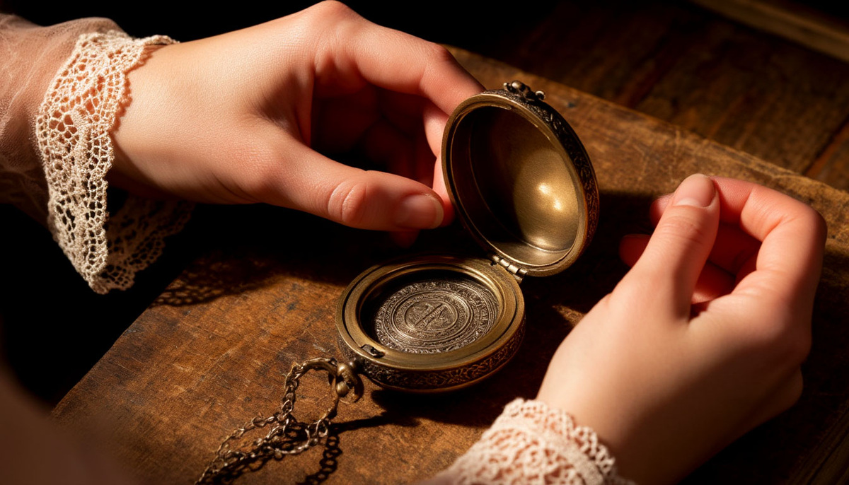 «Жест открытия»
Руки, бережно поднимающие крышку, — первый шаг к разгадке.

Из письма: «Каждый раз, открывая его, я словно слышу твой голос: „Смотри только на меня“.»