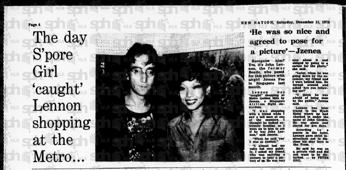 Заметка из сингапурской газеты New Nation от 11 декабря 1976 года «День, когда сингапурская девушка "застала" Леннона за покупками в Metro...»
