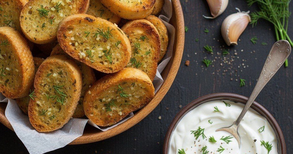 Чесночные гренки со сметаной. Простая закуска на все случаи жизни