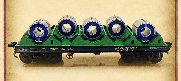 Четырехосный вагон-сталевоз 13-9906 (вагон для перевозки стали в рулонах) с журналом Спецвыпуск №5