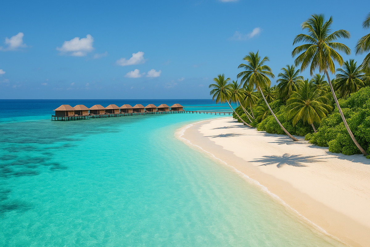 Шикарный пляж на Мальдивах. Иллюстрация к статье.