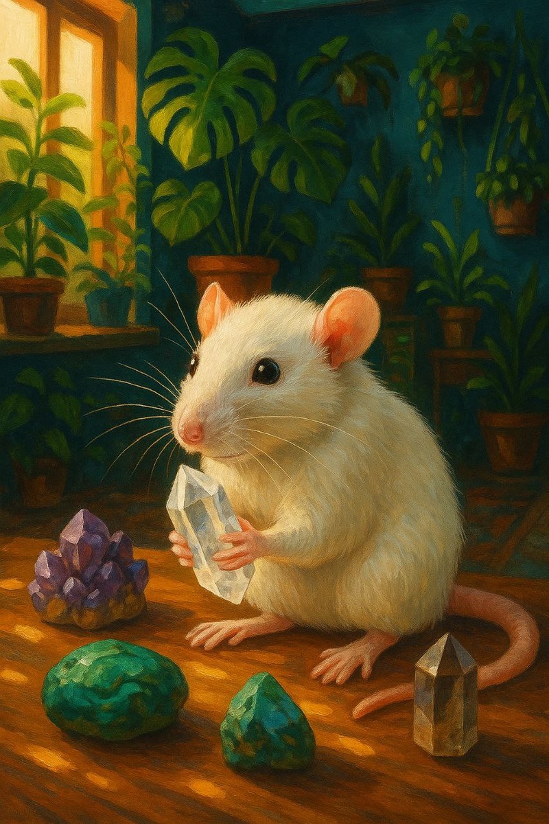 Крыска с горным хрусталём в руках